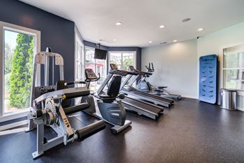 a gym with treadmills and elliptical machines